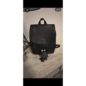 NWOT Cheval Firenze Black Leather Backpack Tassel Drawstring Flap Shoulder Bag